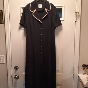 Leslie Fay Black Dress with Beige Trim